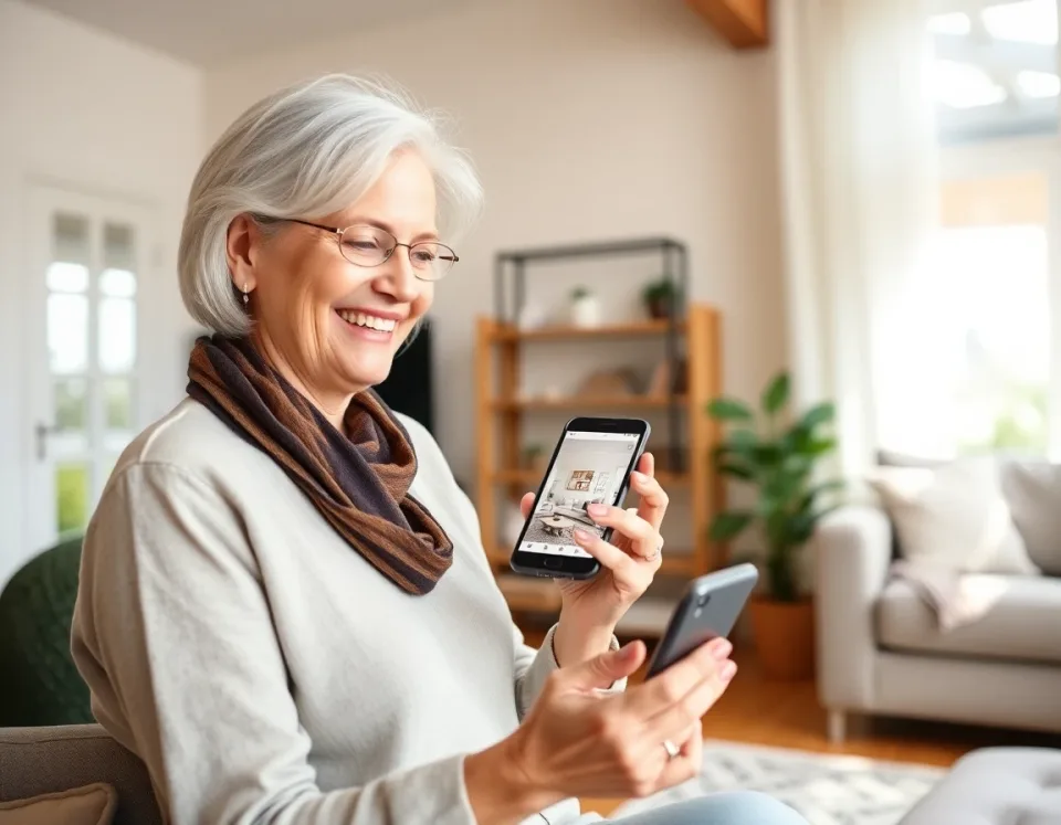 Femme qui utilise DecorAI pour transformer sa piece a partir d'une photo
